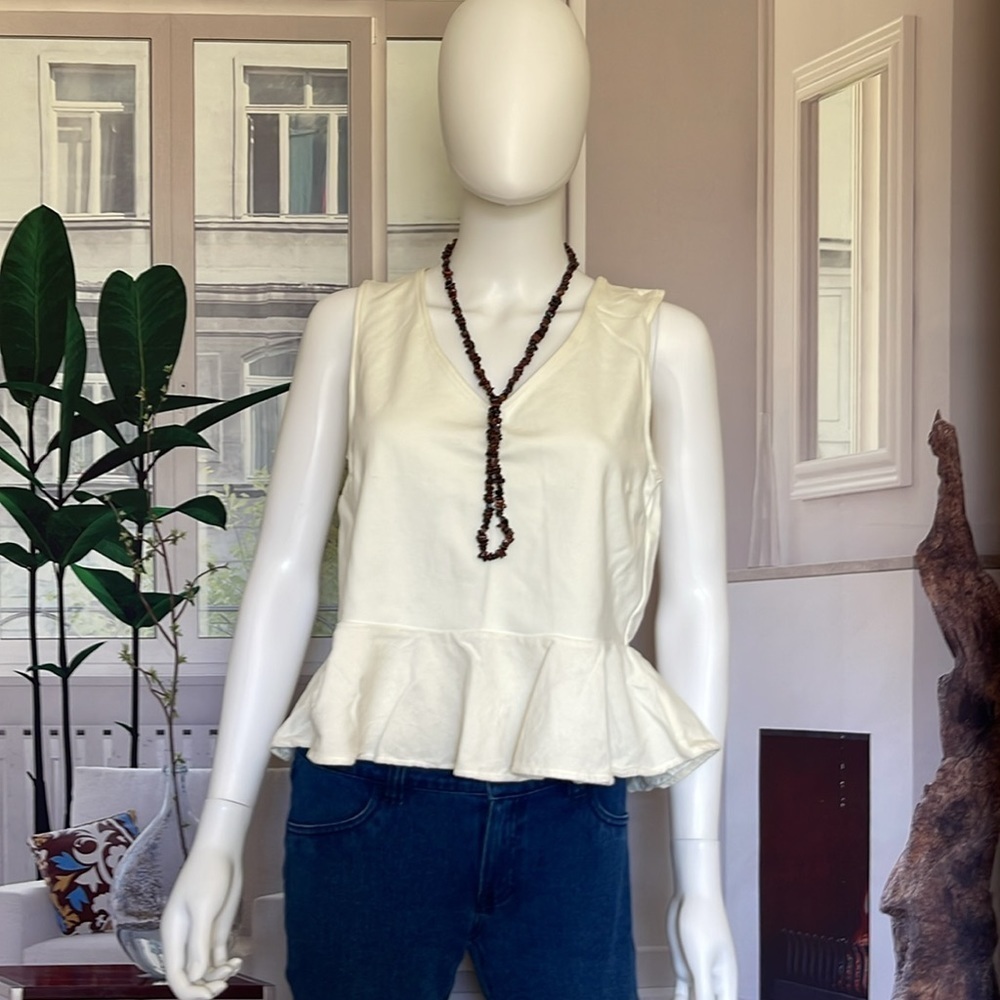 J. Crew White Velvet Trim Peplum Sleeveless Top. Size M. P4/A - Picture 3 of 5